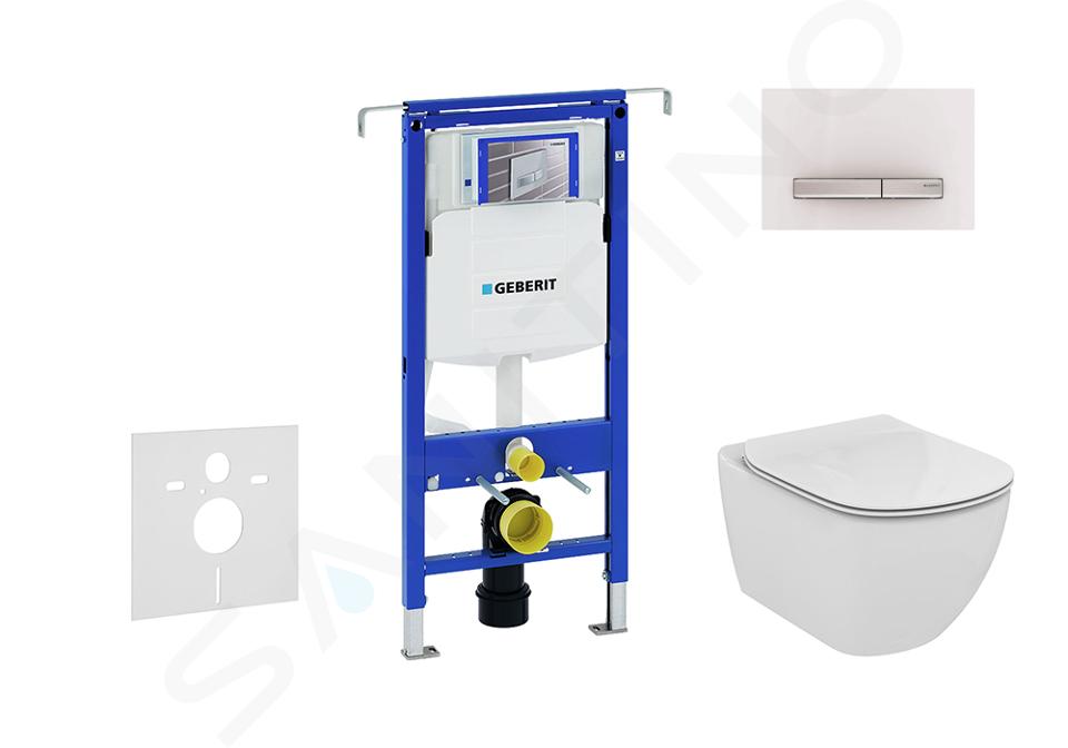 Geberit Duofix - Inbouwreservoir voor hangend toilet met SIGMA50 bedieningsknop, alpine wit + Ideal Standard Tesi  - hangend toilet en wc-bril, Aquablade, SoftClose 111.355.00.5 NU8