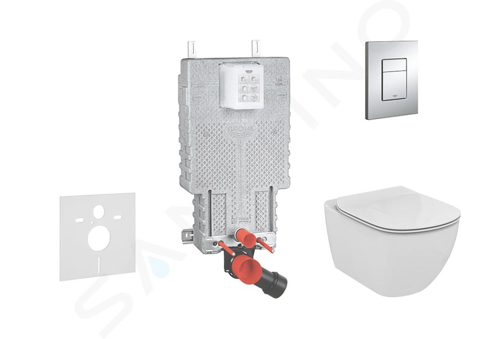 Grohe Uniset - Complete toiletset Aquablade wandcloset + Ideal Standard WC zitting, Skate Cosmo bedieningsplaat, SoftClose, chroom 38643SET-KU