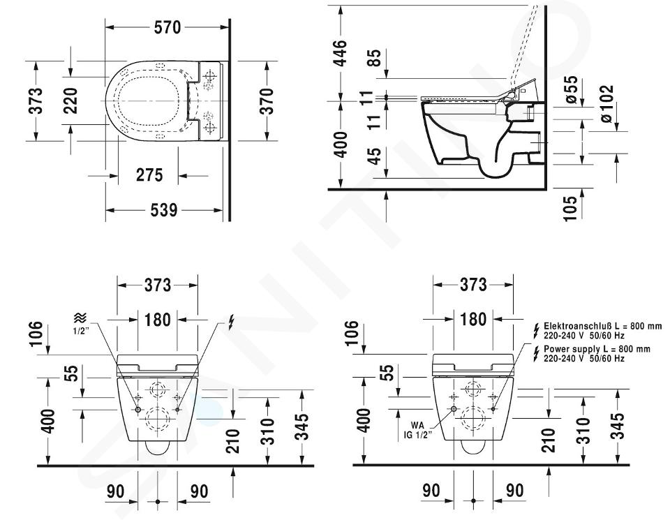 Duravit ME by Starck - Abattant WC japonais à fond creux avec SensoWash  Slim, Rimless, SoftClose, blanc alpin 631000002004300