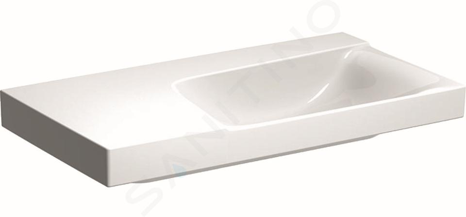 Geberit Xeno 2 - Lavabo 900x480 mm, sin orificio para grifo, sin rebosadero, con superficie de almacenamiento a la izquierda, con KeraTect, blanco 500.536.01.1