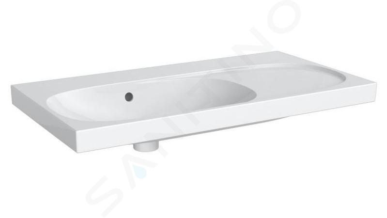 Geberit Acanto - Lavabo 900x482 mm, sin orificio para grifo, con rebosadero, con superficie de almacenamiento a la derecha, con KeraTect, blanco 500.626.01.8