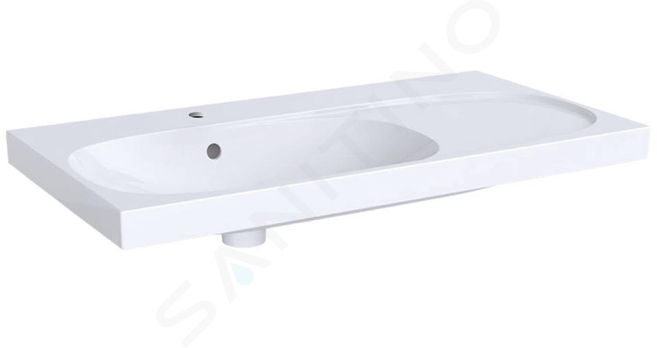 Geberit Acanto - Lavabo 900x482 mm, orificio para grifo, con rebosadero, con superficie de almacenamiento a la derecha, con KeraTect, blanco 500.625.01.8