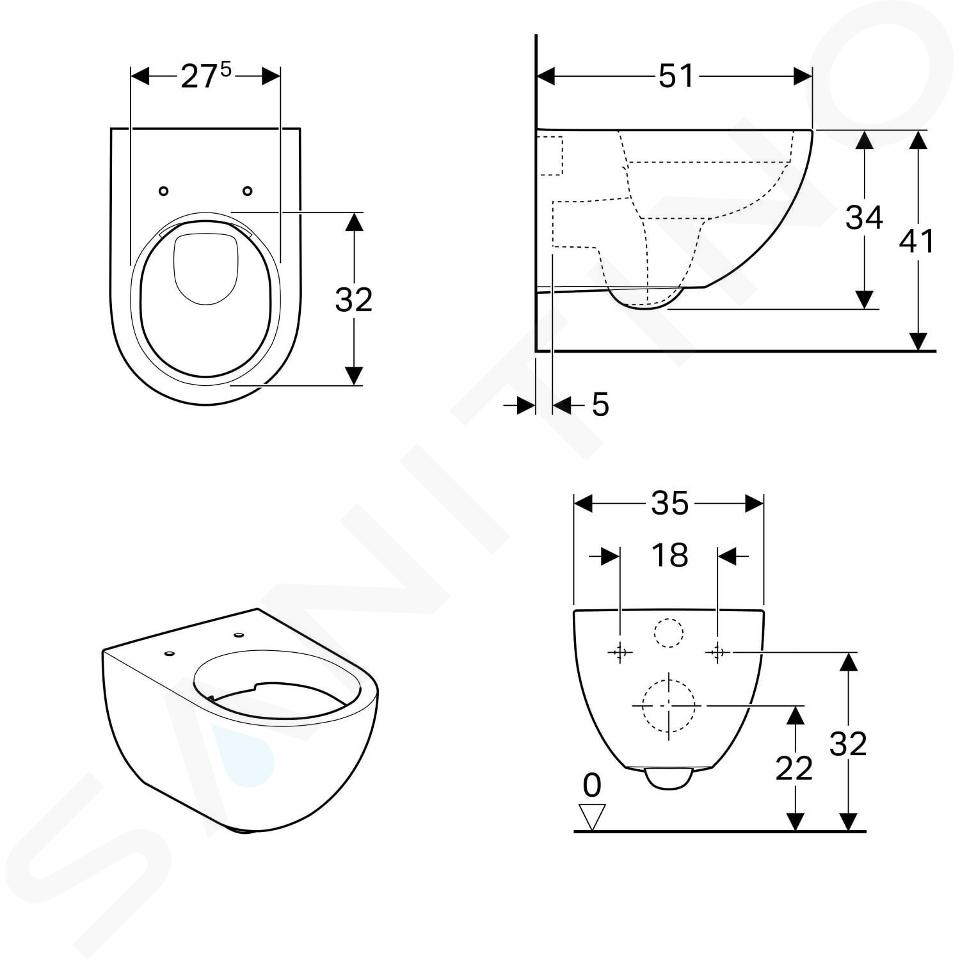 WC suspendu Acanto 500.606.01.2 510x355x345 mm Sans bride Geberit