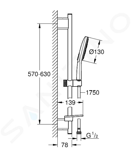 Grohe Rainshower SmartActive - Conjunto de alcachofa de ducha 130 9,5  l/min, 3 chorros, barras y mangueras 600 mm, blanco luna 26577LS0