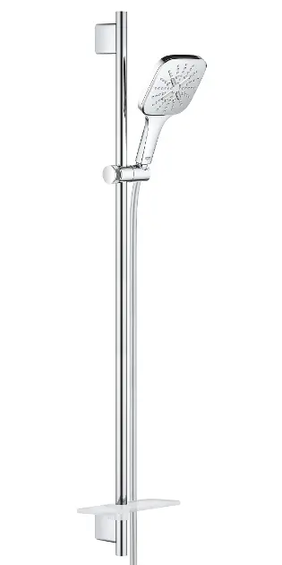 Grohe Rainshower SmartActive Cube - Conjunto de alcachofa de ducha 130, 3 chorros, barras 90 cm y mangueras, cromo 26586000