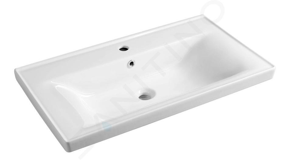 Aqualine Céramique - Lavabo Sava 80x46 cm, avec 1 trou pour robinetterie, blanc 2080