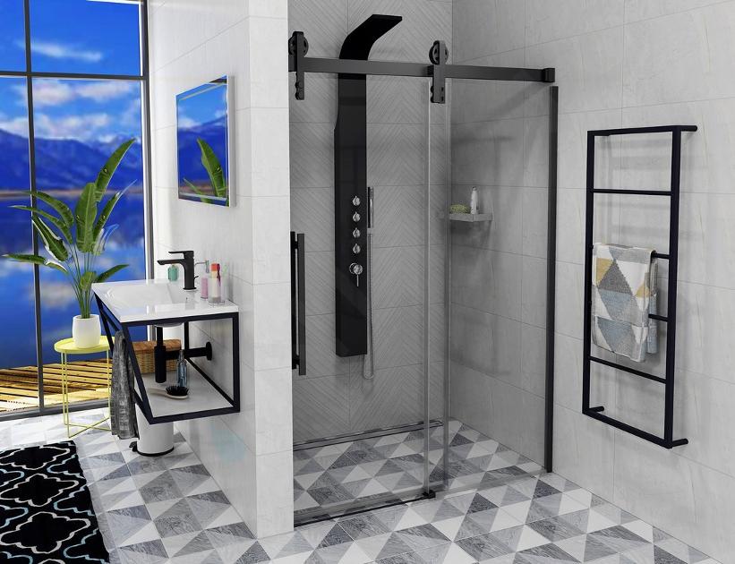 Gelco Volcano - Douchedeur Black, 130 cm, Coated Glass, mat zwart/helder glas GV1413