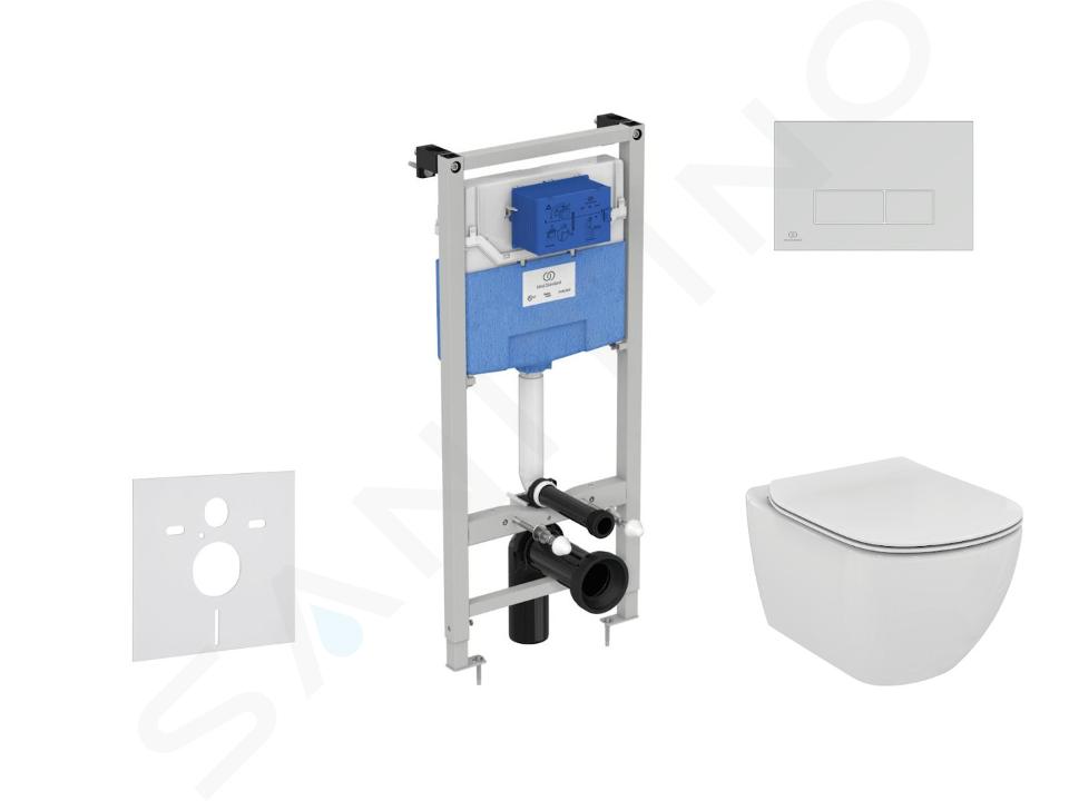 Ideal Standard ProSys - Ensemble pour WC suspendu, cuvette et abattant Tesi, Plaque de déclenchement Oleas M2, Aquablade, SoftClose, blanc ProSys120M SP1