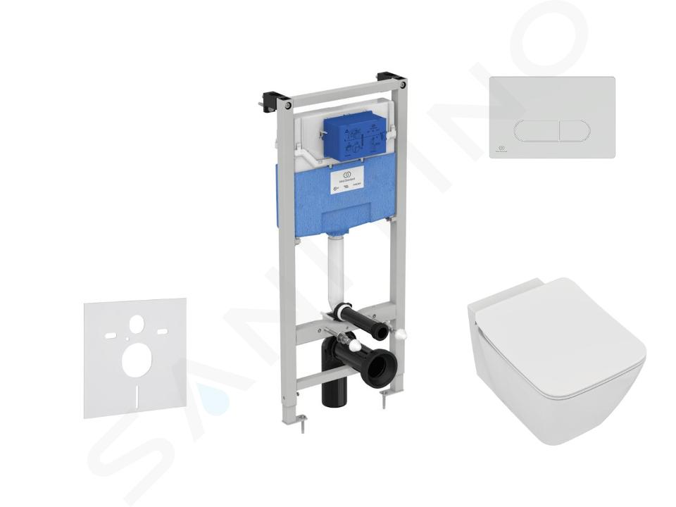 Ideal Standard ProSys - Ensemble pour WC suspendu, cuvette et abattant Strada II, Plaque de déclenchement Oleas M1, Aquablade, SoftClose, chrome mat ProSys120M SP29