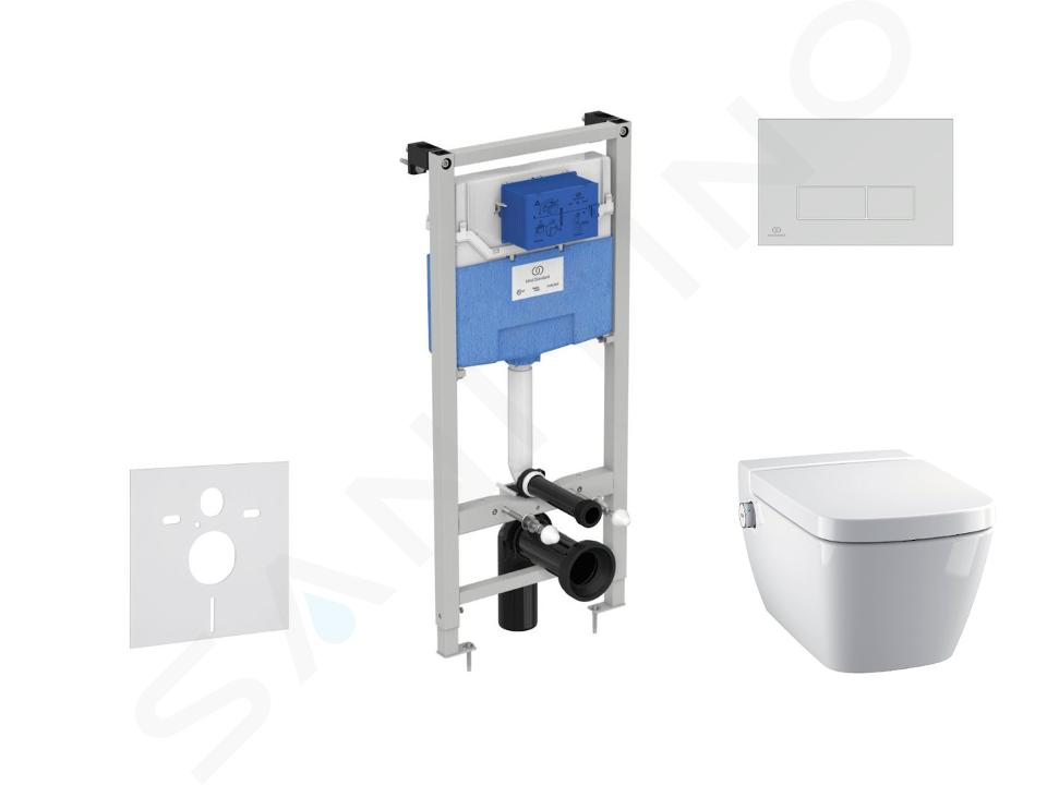 Ideal Standard ProSys - Set con modulo di installazione, WC con funzione bidet e copriwater TECEone, placca di comando Oleas M2, Rimless, SoftClose, bianco ProSys120M SP55