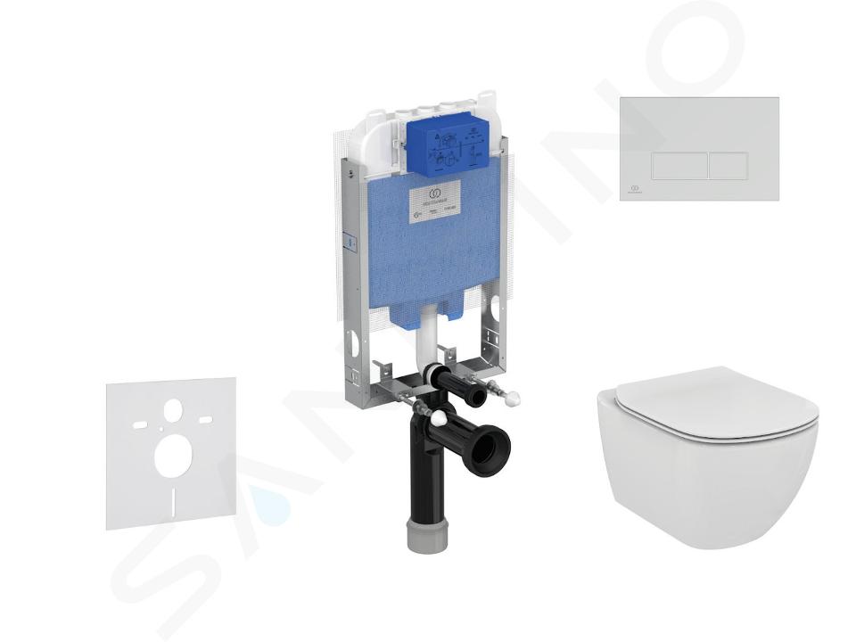 Ideal Standard ProSys - Ensemble pour WC suspendu, cuvette et abattant Tesi, Plaque de déclenchement Oleas M2, Aquablade, SoftClose, blanc ProSys80M SP73