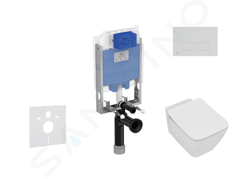 Ideal Standard ProSys - Ensemble pour WC suspendu, cuvette et abattant Strada II, Plaque de déclenchement Oleas M2, Aquablade, SoftClose, chrome mat ProSys80M SP98