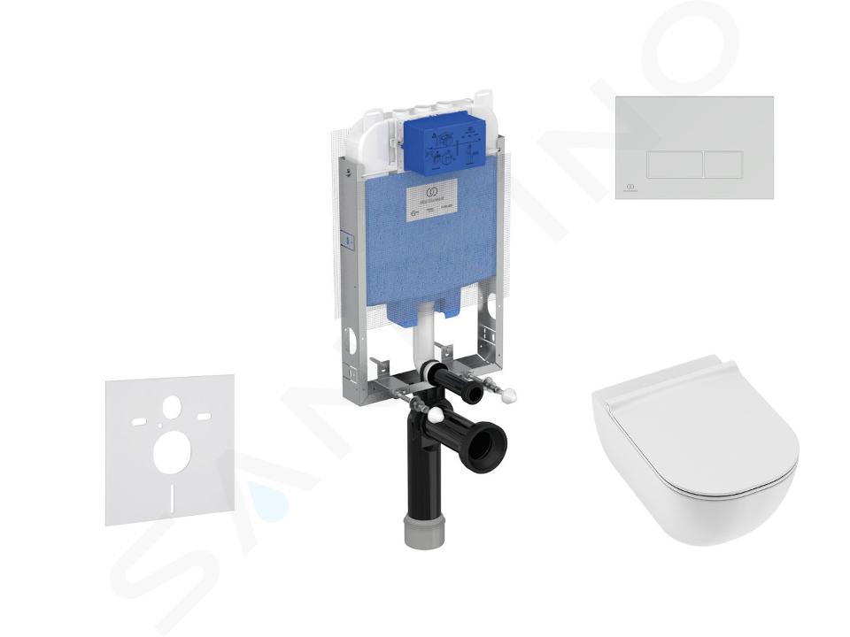 Ideal Standard ProSys - Set con modulo di installazione, vaso e copriwater Mio, placca di comando Oleas M2, Rimless, Slowclose, Antibak, bianco ProSys80M SP139