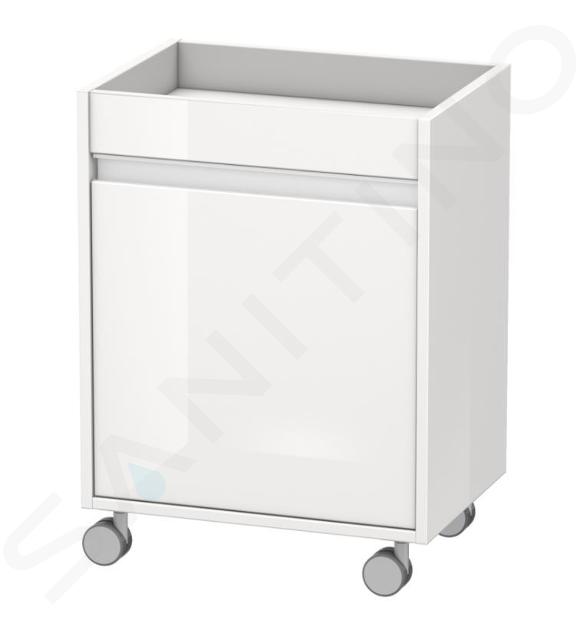 Duravit Ketho - Meuble à roulettes 670x500x360 mm, droite, 1 porte, blanc brillant KT2530R2222