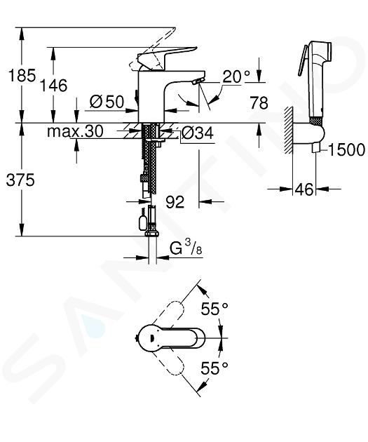 Grohe BauEdge - Miscelatore da lavabo con doccetta bidet, cromo 23757000