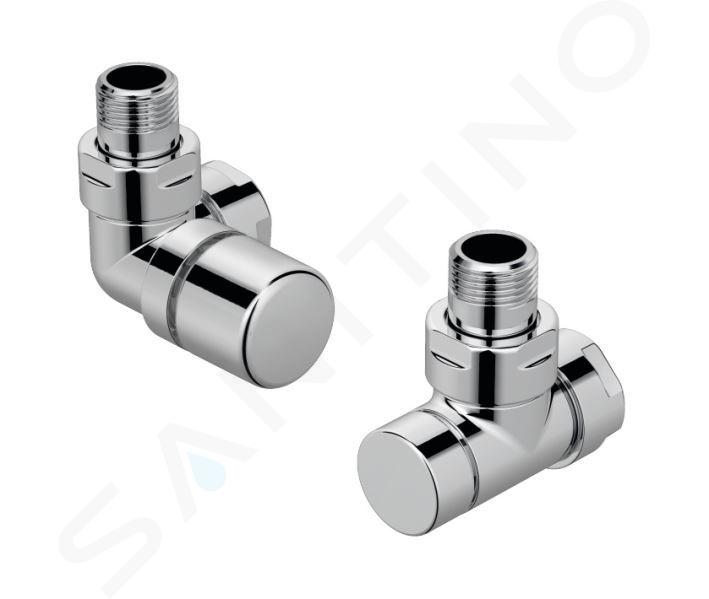 Zehnder Accessori - Valvola angolare sinistra Set I e raccordo angolare per ritorno 1/2, acciaio inox 838990