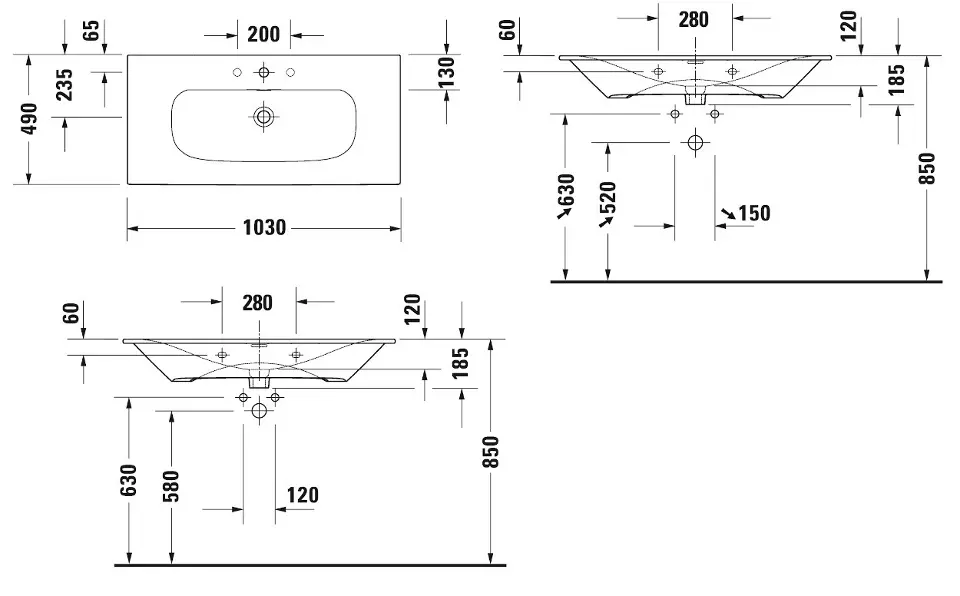 Duravit Viu - Waschtisch 1030x490 mm, mit WonderGliss, Alpinweiß