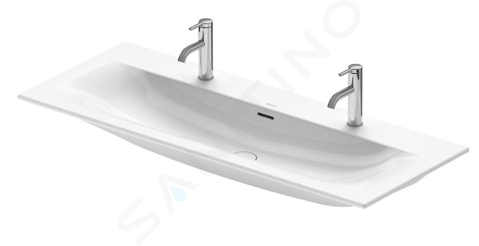 Duravit Viu - Dubbele wastafel 1230x490 mm, met overloop, 2 kraangaten, wit 2344120024