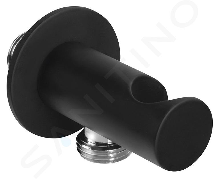 Sapho Accesorios - Codo de pared con soporte, redondo, negro mate SG203NE