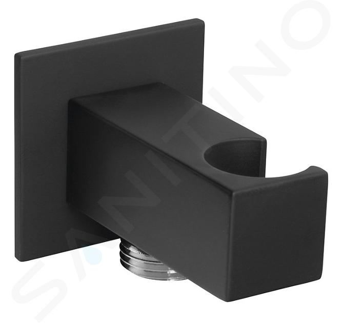 Sapho Accesorios - Codo de pared con soporte, cuadrado, negro mate SG303NE