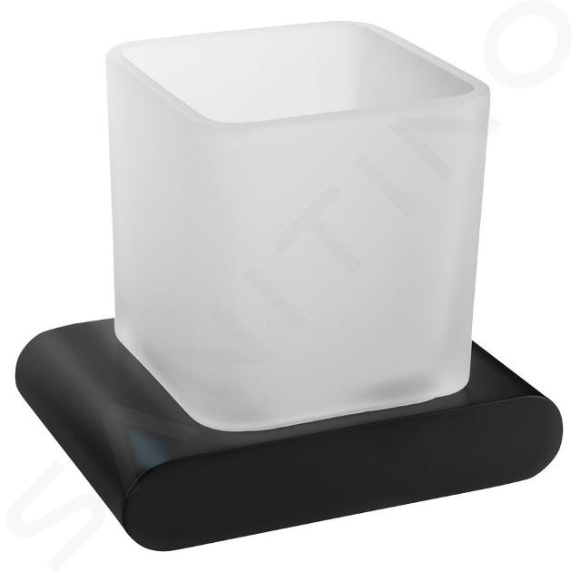 Sapho Flori - Vaso con soporte para cepillos de dientes, vidrio opalino/negro mate RF004/15