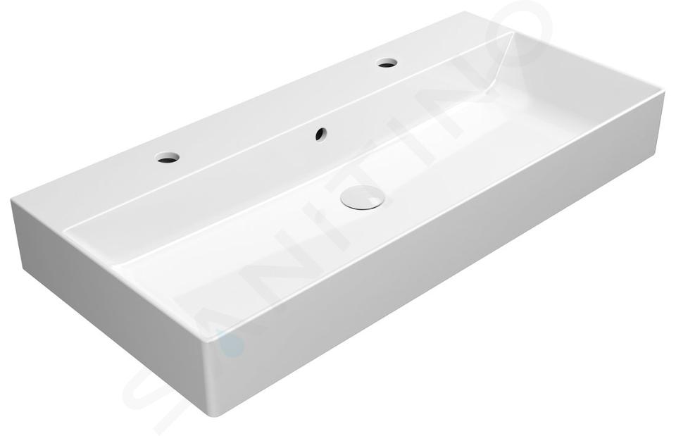 Sapho GSI Kube X - Lavabo doble 1000x470 mm, con 2 orificios para grifo, Extraglaze, blanco 9423211