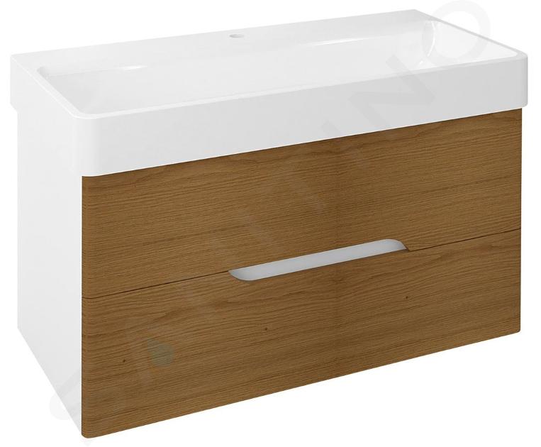 Sapho Mediena - Meuble lavabo 960x510x485 mm, blanc mat/chêne naturel MD102