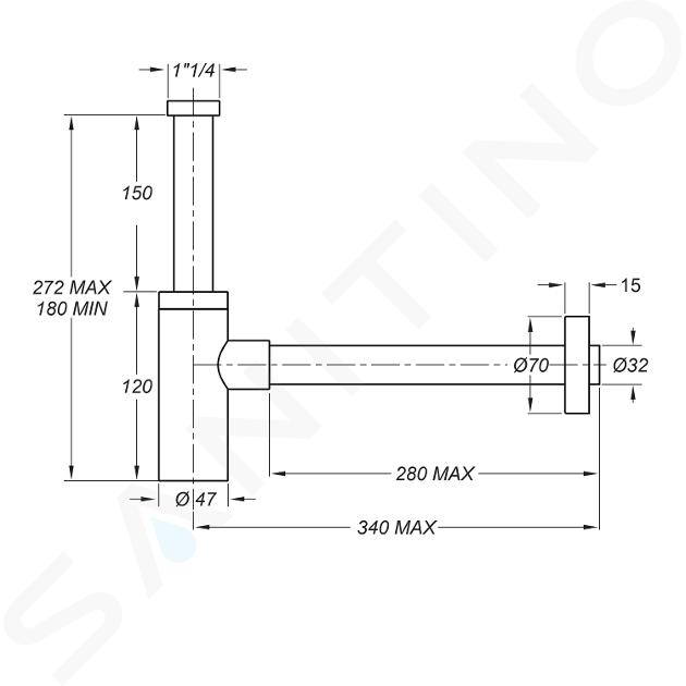 Sapho Siphons - Siphon de lavabo, 1 1/4, sortie d'évacuation 32 mm,  anguleux, noir mat SI415