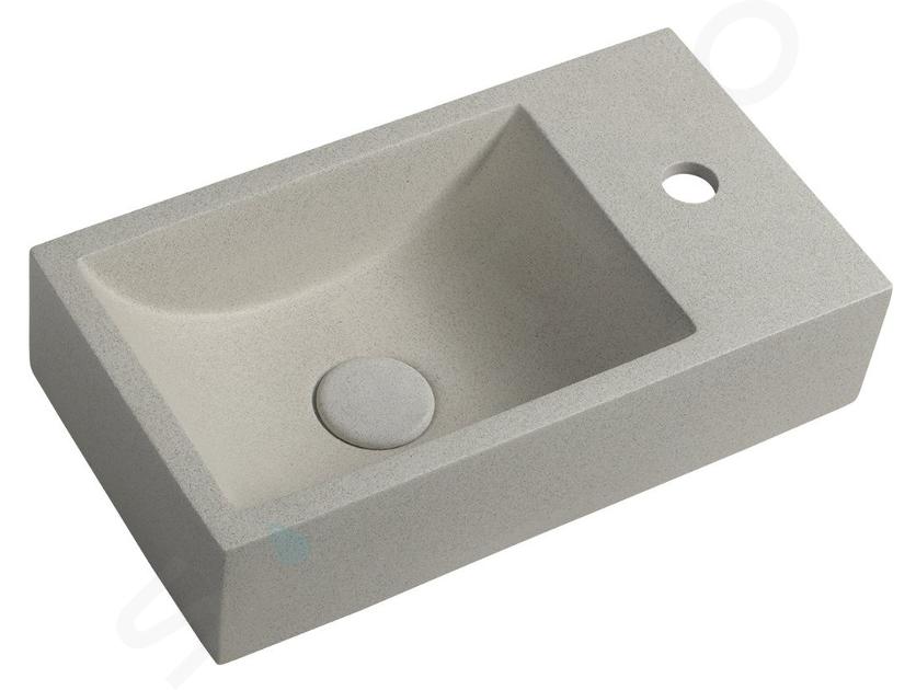 Sapho Small - Crest fontein, 40x22 cm, 1 kraangat rechtss, nanolagen, witte zandsteen AR413