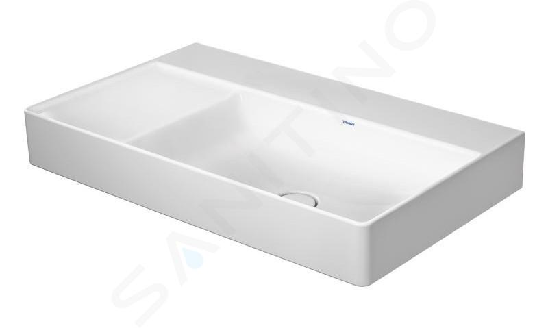 Duravit DuraSquare - Umywalka 80x47 cm, bez przelewu, bez otworu na baterię, prawa, DuraCeram, biała 2349800070