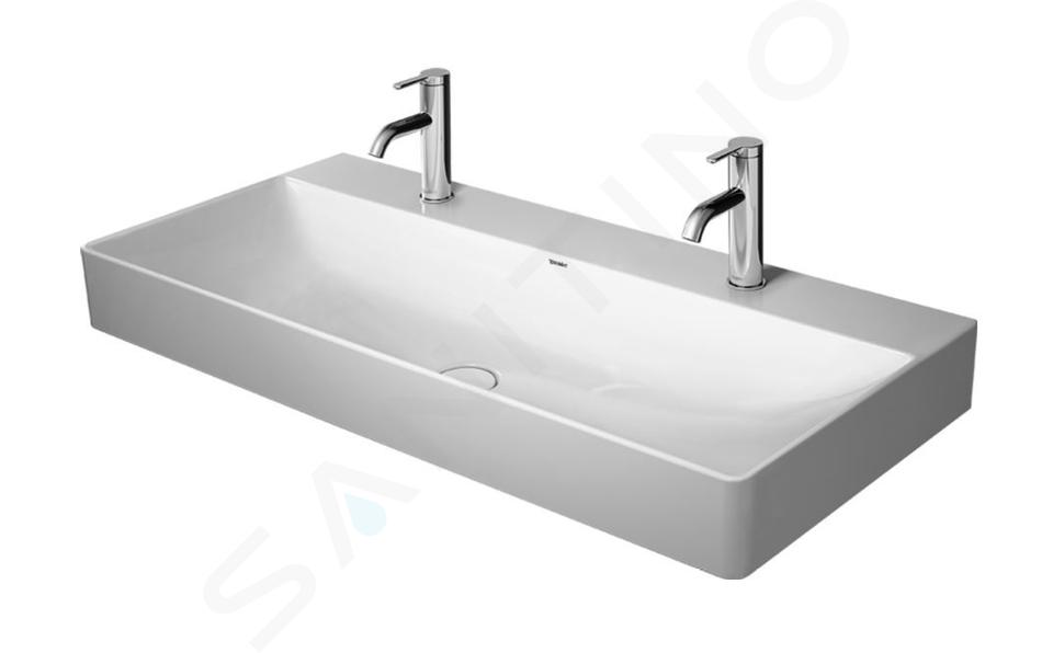 Duravit DuraSquare - Dubbele wastafel 100x47 cm, met 2 kraangaten, DuraCeram, met WonderGliss, alpine wit 23531000431