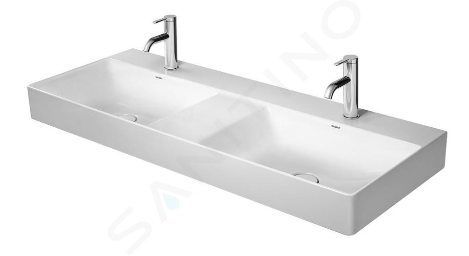 Microbe hengel Perseus Duravit DuraSquare - Dubbele wastafel 1200x470 mm, met 2 kraangaten,  DuraCeram, met WonderGliss, alpine wit 23531200411 | Sanitino.nl