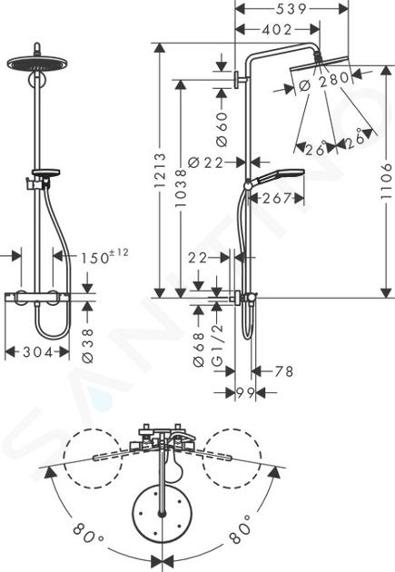 hansgrohe Raindance Select S Colonne de douche 240 1 jet PowderRain avec  thermostat bronze brossé - 27633140