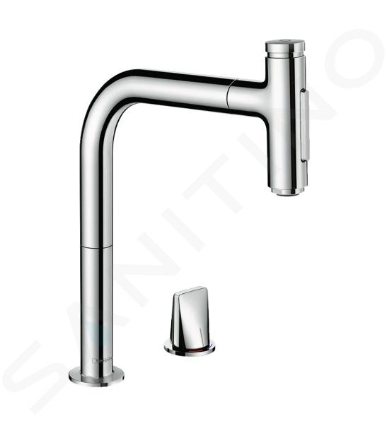 Hansgrohe M71 - Grifo de fregadero Metris Select con ducha extraíble, instalación de 2 orificios, cromo 73819000