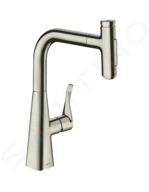 Hansgrohe M71 - Baterie chiuvetă Metris Select cu duș extractibil, aspect de inox 73822800