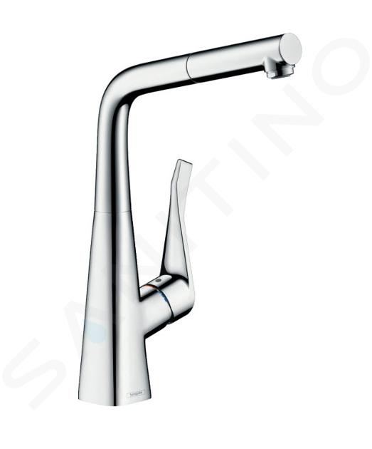 Hansgrohe M71 - Grifo de fregadero Metris con caño extraíble, sBox, EcoSmart, cromo 73828000