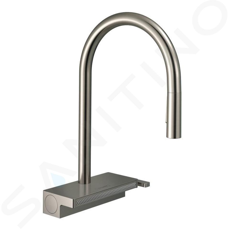 Hansgrohe M81 - Miscelatore da lavello Aquno Select con doccetta estraibile e getto doccia piatto, sBox, simil inox 73831800