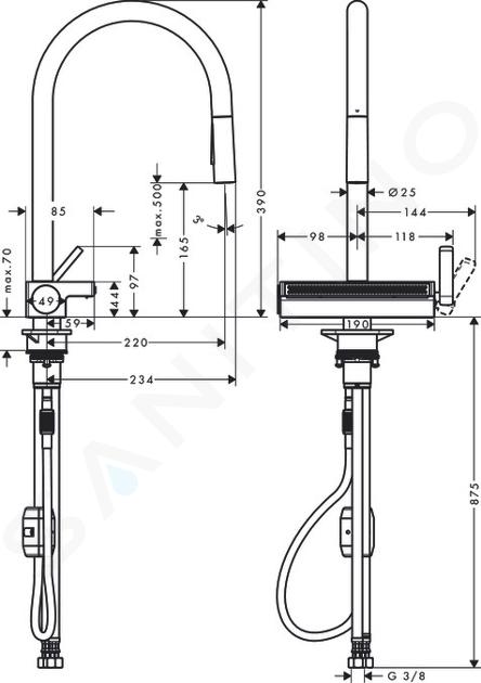 Primer plano de un agujero de tapón de fregadero de acero inoxidable en  manos de la anfitriona de la cocina