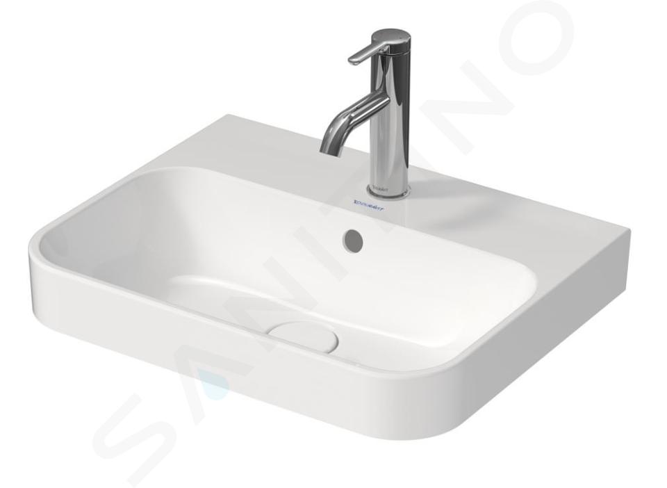 Duravit Happy D.2 Plus - Zlew nablatowy 50x40 cm z przelewem i otworem na baterię, kolor biały 2360500000