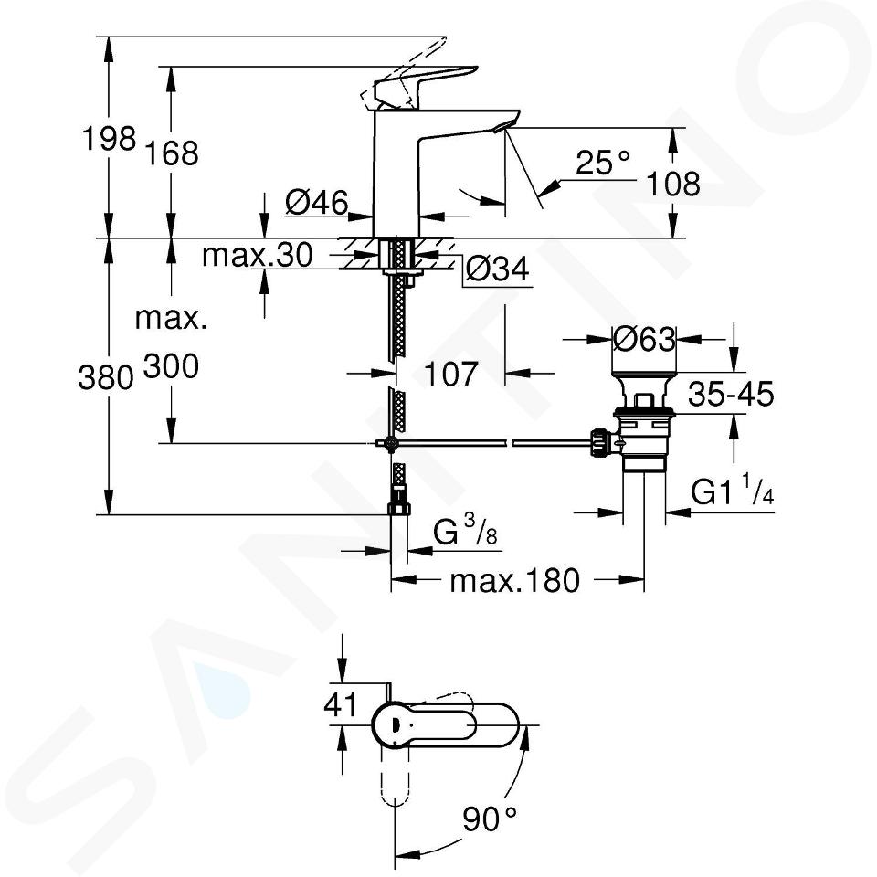 Grohe BauEdge - Grifo de lavabo con desagüe, cromo 23759000