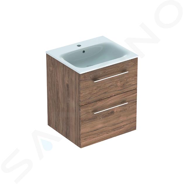 Geberit Selnova Square - Armario de lavabo 635x538x480 mm, con lavabo, 2 cajones, nogal hickory 501.234.00.1