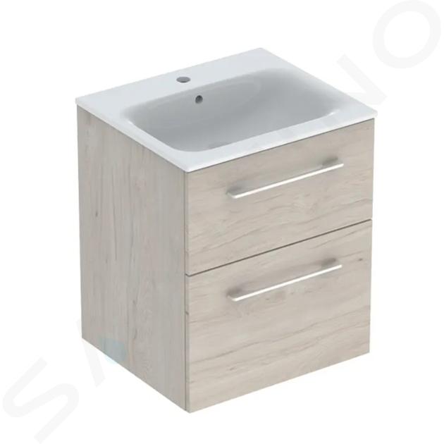 Geberit Selnova Square - Mobile sottolavabo 635x538x480 mm, con lavabo, 2 cassetti, noce americano chiaro 501.235.00.1