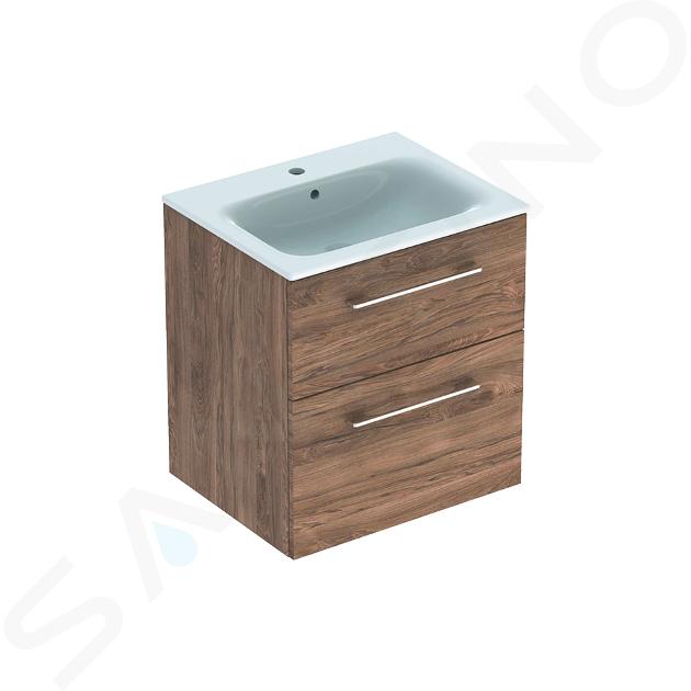 Geberit Selnova Square - Umyvadlová skříňka 635x588x480 mm, s umyvadlem, 2 zásuvky, ořech hickory 501.238.00.1