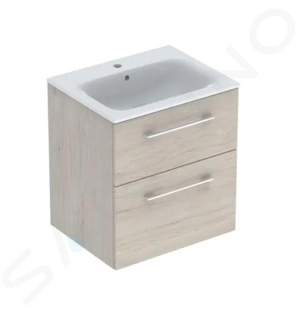 Geberit Selnova Square - Mobile sottolavabo 635x588x480 mm, con lavabo, 2 cassetti, noce americano chiaro 501.239.00.1