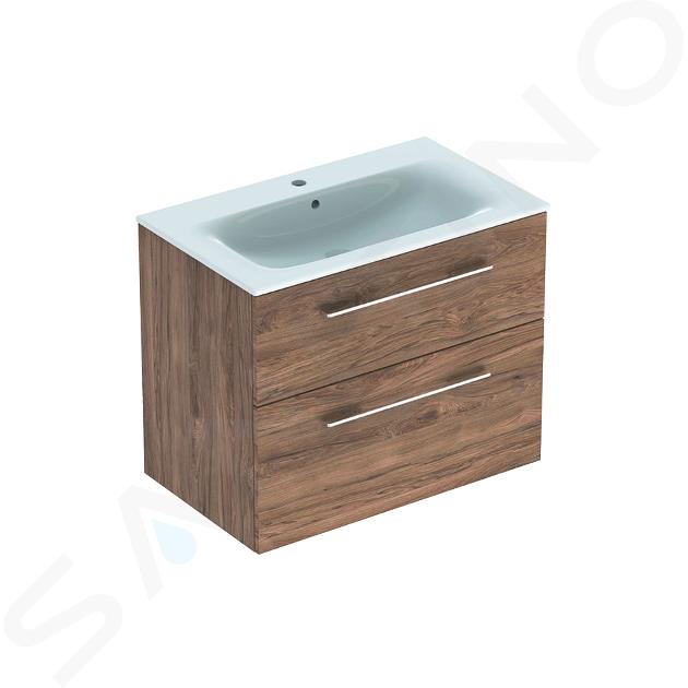 Geberit Selnova Square - Umyvadlová skříňka 635x788x480 mm, s umyvadlem, 2 zásuvky, ořech hickory 501.242.00.1