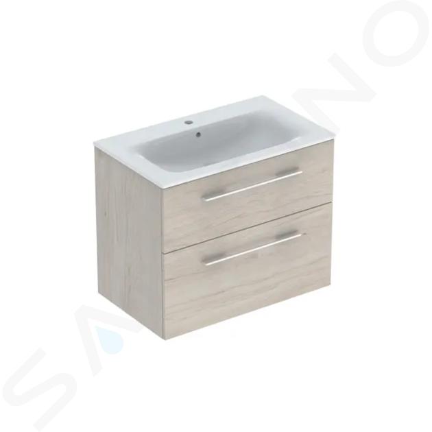 Geberit Selnova Square - Meuble-vasque 635x788x480 mm, avec vasque, 2 tiroirs, noyer clair hickory 501.243.00.1