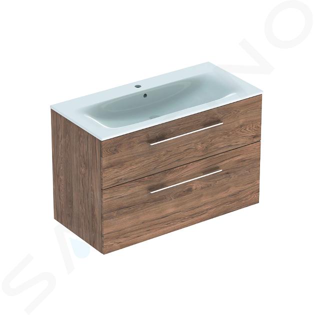 Geberit Selnova Square - Umyvadlová skříňka 635x988x480 mm, s umyvadlem, 2 zásuvky, ořech hickory 501.246.00.1