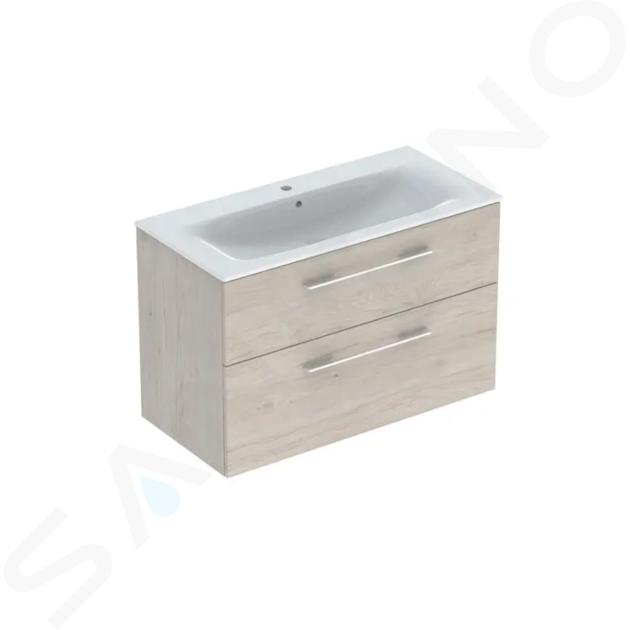 Geberit Selnova Square - Dulap pentru lavoar 64x99x48 cm, cu lavoar, 2 sertare, nuc deschis hickory 501.247.00.1