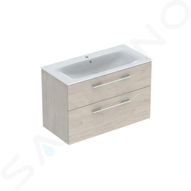 Geberit Selnova Square - Umyvadlová skříňka 635x988x480 mm, s umyvadlem, 2 zásuvky, světlý ořech hickory 501.247.00.1