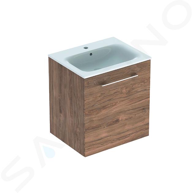 Geberit Selnova Square - Dulap pentru lavoar 635x588x480 mm, cu lavoar, 1 ușă, nuc hickory 501.254.00.1